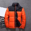 Men Cotton Coat Stand Collar Long Sleeve Patchwork Color Cotton-Padded Jacket with Pockets Zipper Placket Windproof Cuffs Cotton Outwear