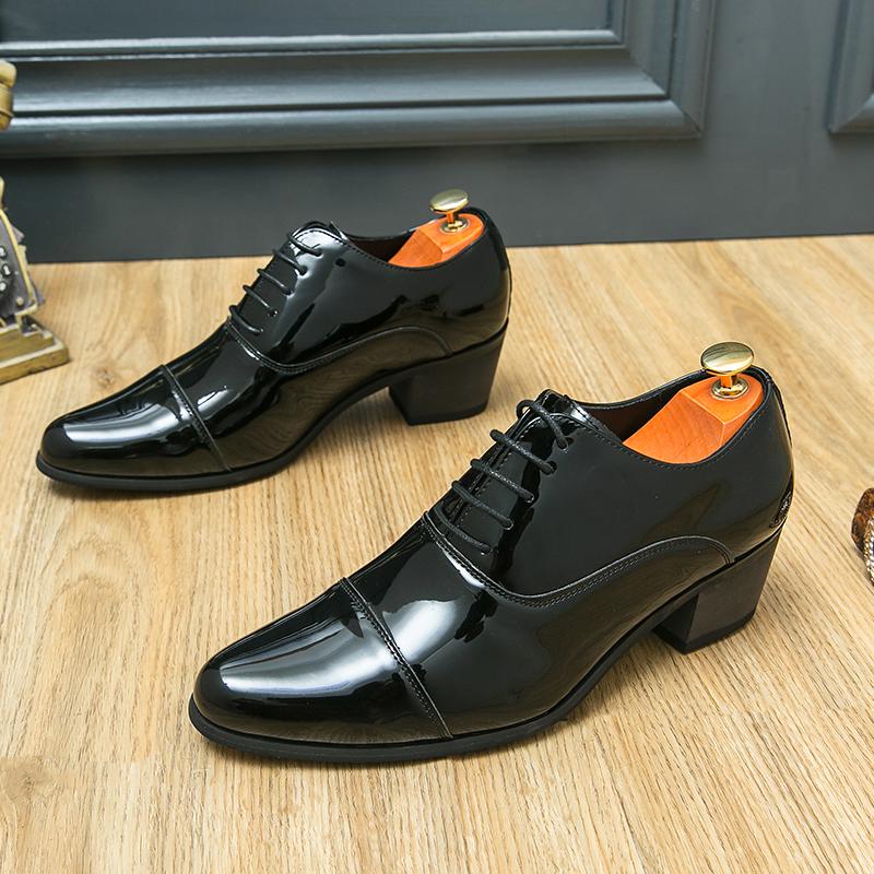 New Men's British Blue Gold Black Patent Leather Height Increasing Shoes Male Monk Strap Formal Wedding Prom Homecoming Oxfords