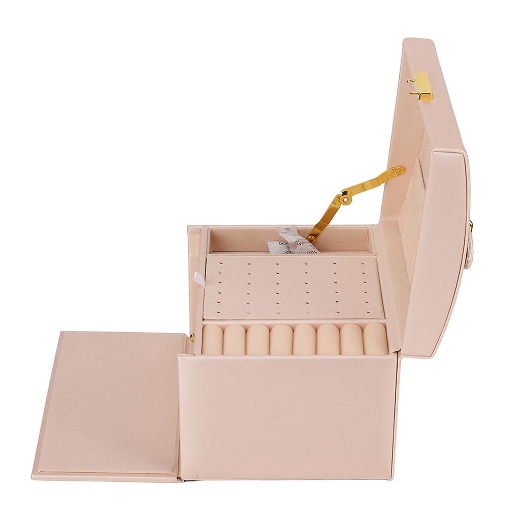 Smyckeskrin PU-läder 3 lager Smyckesförvaringslåda med lås för örhängen armband ringar halsband