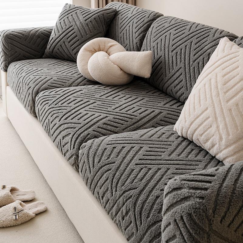 

Full-Coverage Plush Sofa Seat Cover Anti-Dust Removable Stretch Couch Slipcover 1/2/3/4 Seater Settee Covers Chaise Lounge Towel Pillowcase (45x45cm)