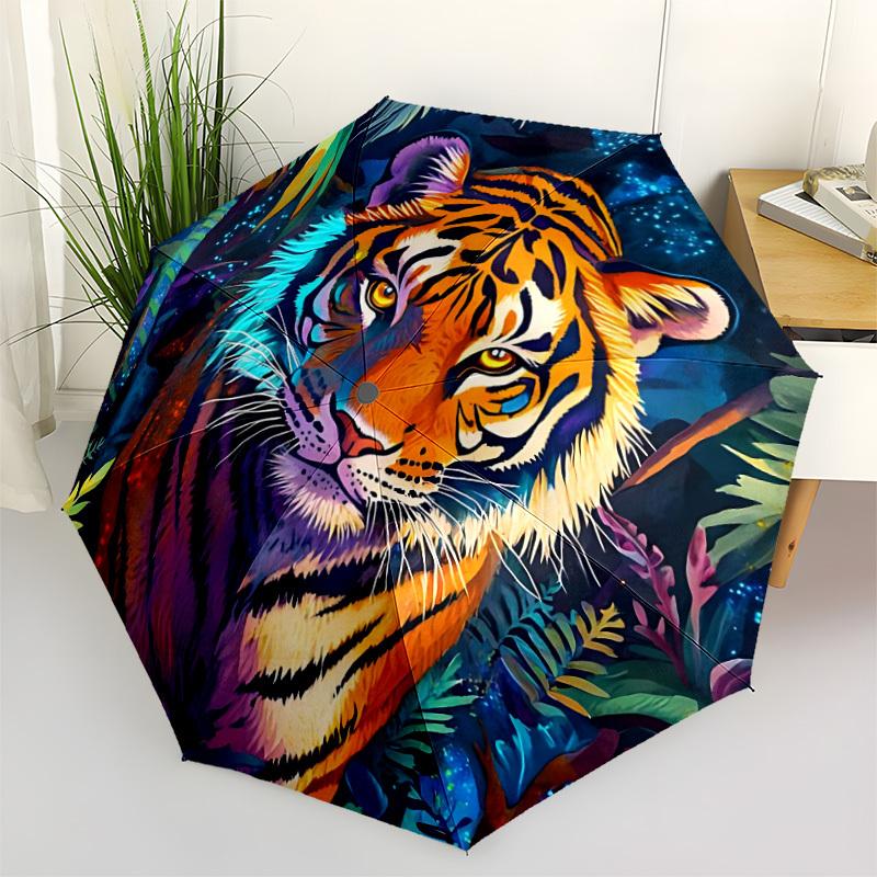 1pz Ombrello Automatico Apri/Chiudi Tigre Giungla Ombrello Pieghevole Compatto, Ombrello Portatile per Tutte le Stagioni per Donna/Uomo F1124017