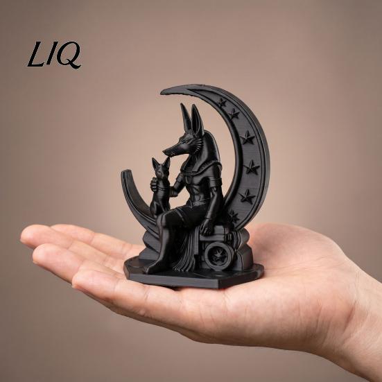Crescent Moon Anubis Statue 3D Printed Figurine, Ancient Egyptian Mythology Statue, Decor Dark Style Wolf Desk Ornament, Unique Cultural Gift