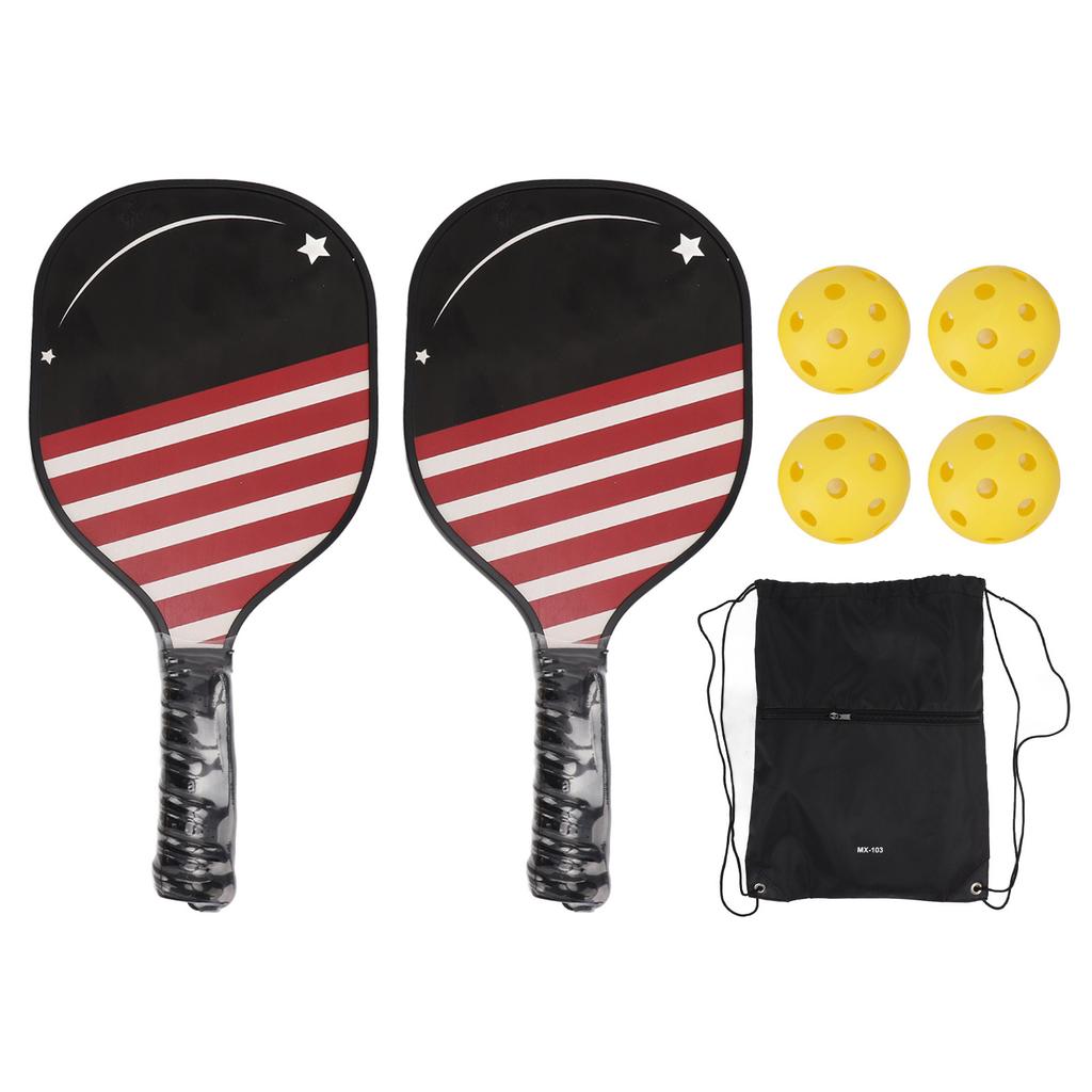 2 Stück Pickleballschläger Langlebiges Holz PP Komfortabler Griff Leichtgewicht Pickleball-Set mit 4 Bällen