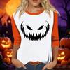 Women's Casual Halloween Print Three Quarter Sleeve Round Neck Top Lightweight Soft Fabric Comfortable Fit Seasonal Shirt