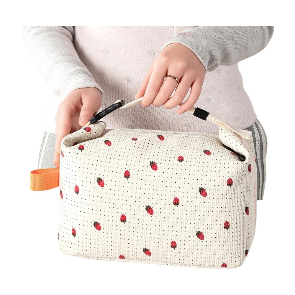 

Floral Printed Floral Corduroy Lunch Bag Waterproof Large Capacity Printed Food Handbag Interior Pockets Reusable Picnic Bag