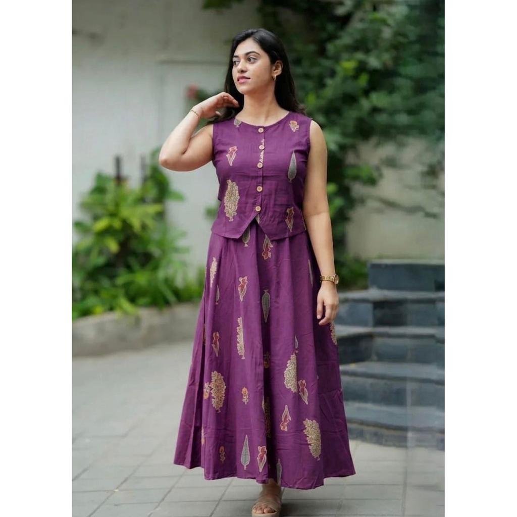 Women's Printed Cotton Top with Skirt Set Indian Bollywood Casual Wear Kurti Set