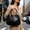 Elegant Black Glossy Embossed Large Capacity Tote Bag with Braided Handbag Gold Hardware Versatile Commuter Shoulder Purse