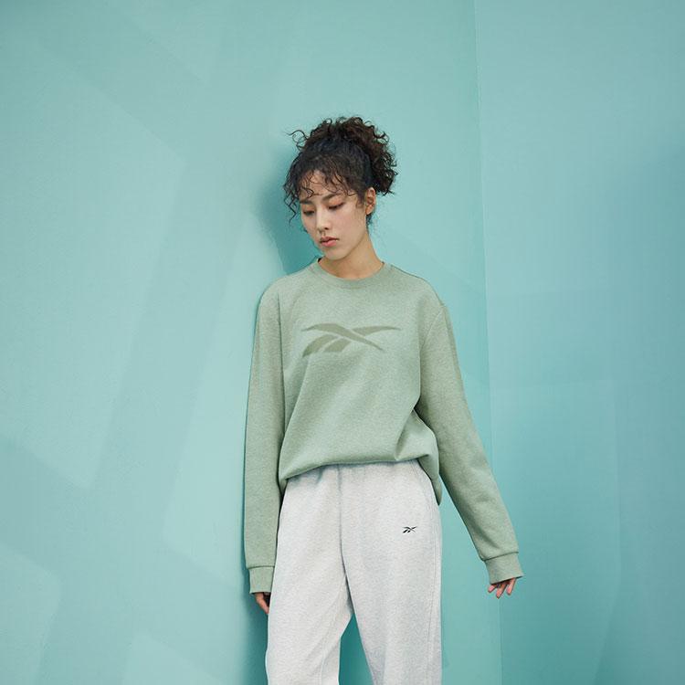 Reebok Round Neck Knitted Pullover Printed Long Sleeve Sweatshirt Unisex Sweatshirt Green 223RMS305UGL2