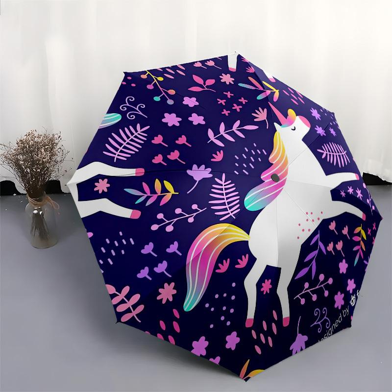 1pc Unicorn Fantasy Floral Pattern Umbrella with Plastic Handle,Suitable for All Seasons UmbrellaPT584