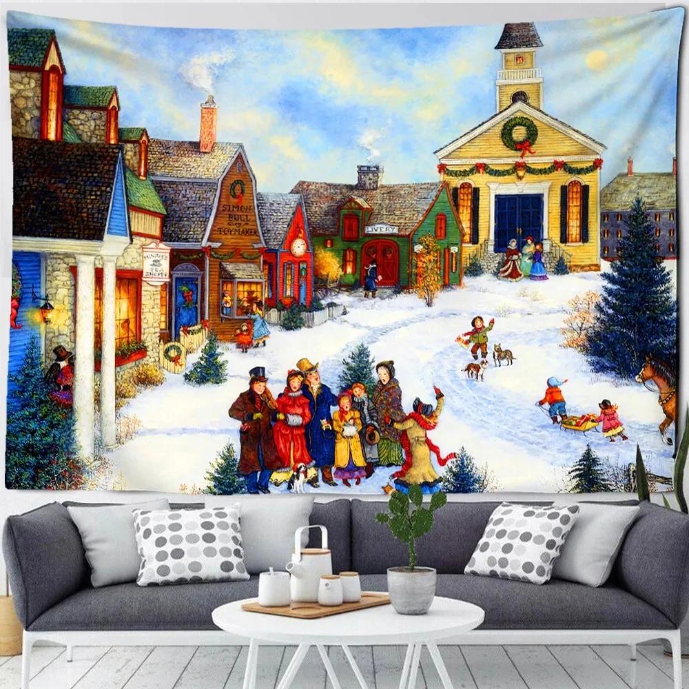 

Рождественский снежный лесной пейзаж Гобелен Спальня Гостиная Домашнее украшение на стену 100x75cm