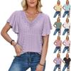 Women's Spring and Summer New Products, Lace V-neck, Ruffled Sleeves, Solid Color Loose T-shirt