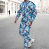 Men Print Two Piece Outfit Crew Neck Sweatshirt Drawstring Jogger Pants Casual Daily Tracksuit Set