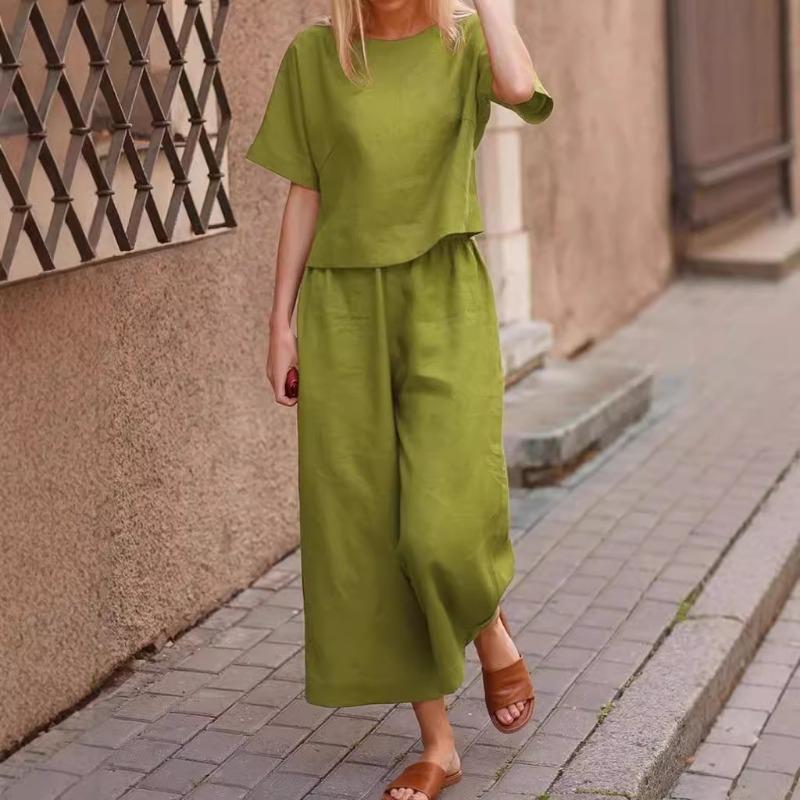Casual Plus-size Suit, Loose Solid-colored Shirt and Trousers Two-piece Set