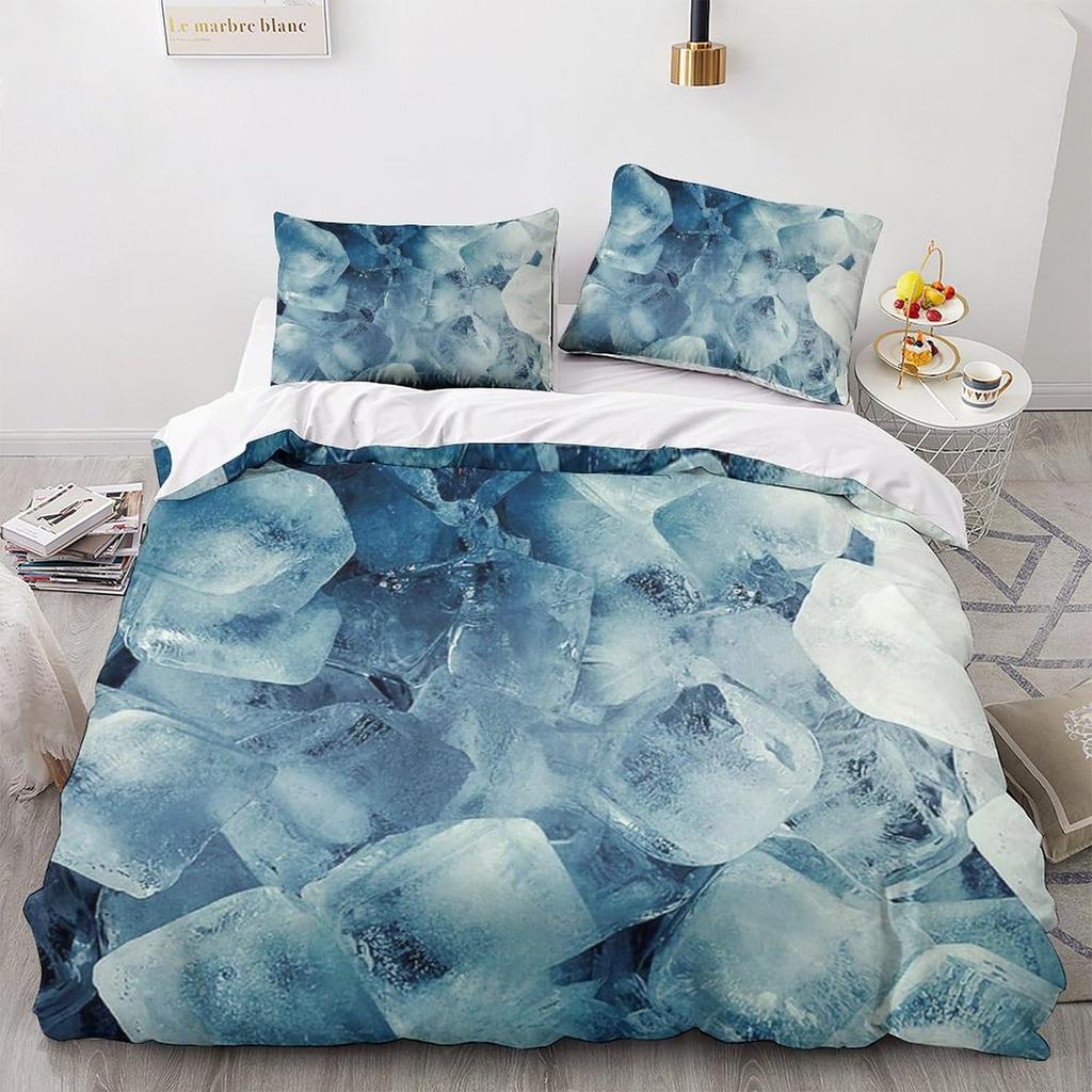 Ice Cube Duvet Cover Set 3D Ice Pattern Twin Queen Bedding Set Microfiber Summer-Cool Comforter Cover for All People 2/3 Pieces