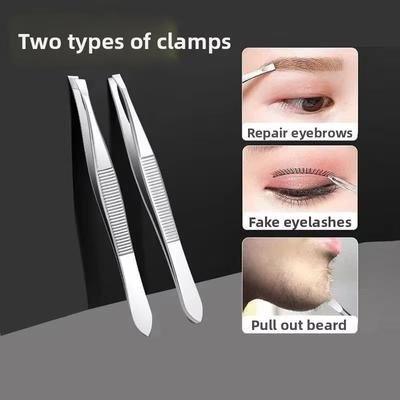 Pinza para Cejas Acero Inoxidable Clip de Belleza Punta Inclinada Punta Plana Clip Pinza para Cejas para Recortar Cejas Herramientas para Depilación Facial