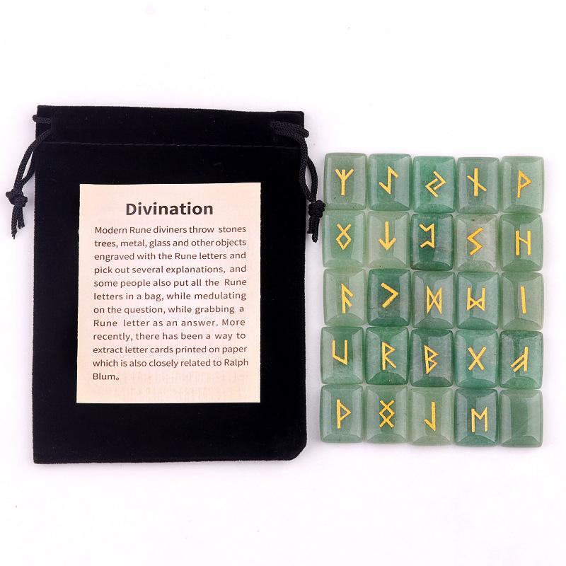 25PCS Runes Stones Set Engraved Elder Futhark Alphabet Natural Stone Reiki Healing Crystal Meditation Divination with Velvet Bag