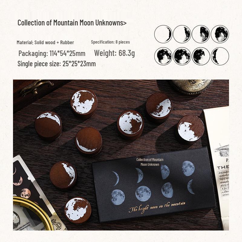 Moon s Shadow Retro Wooden Stamps - Moon Phase DIY Journal Decoration