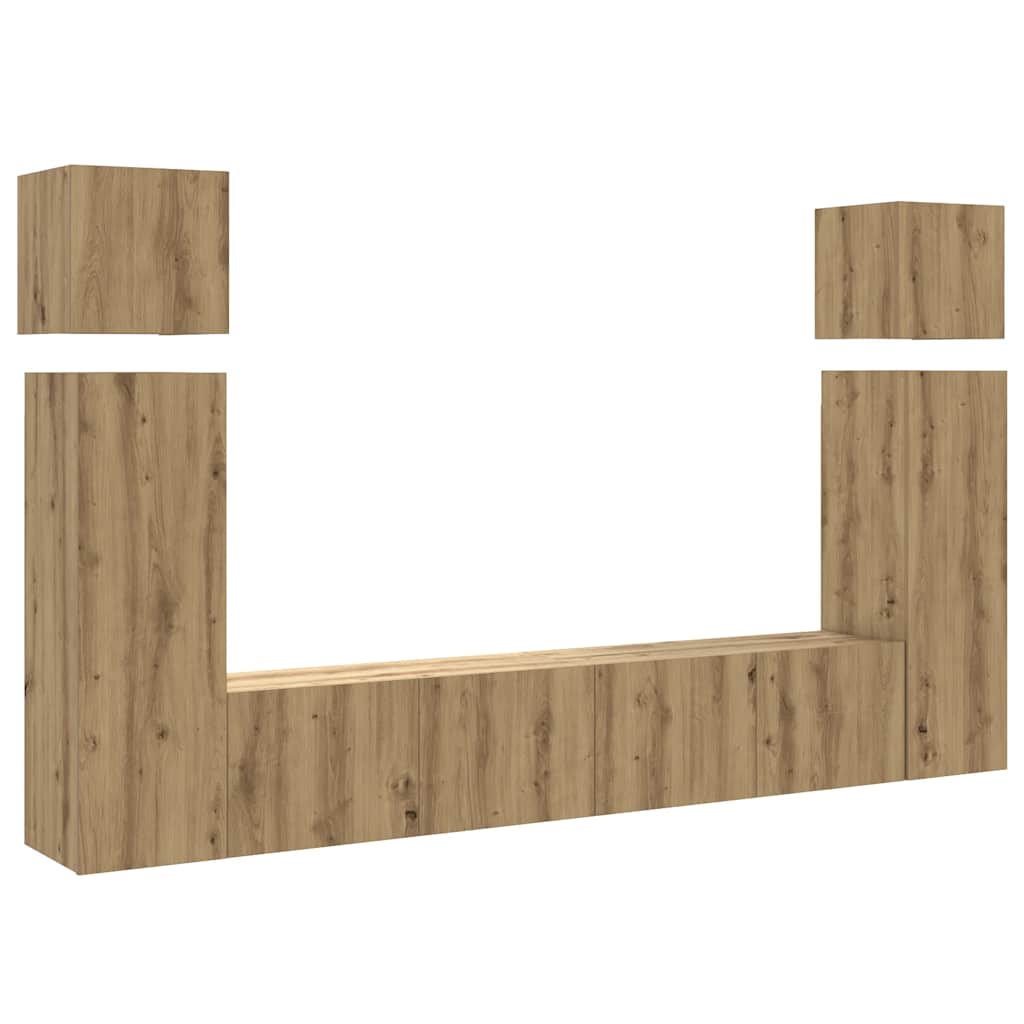 8 piece wall mounted TV cabinet set Artisan Oak finish engineered wood