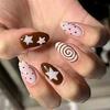 Simple To Apply Press On Artificial Nail With Geometric Dot Star Art In Pretty Pink Brown Hues