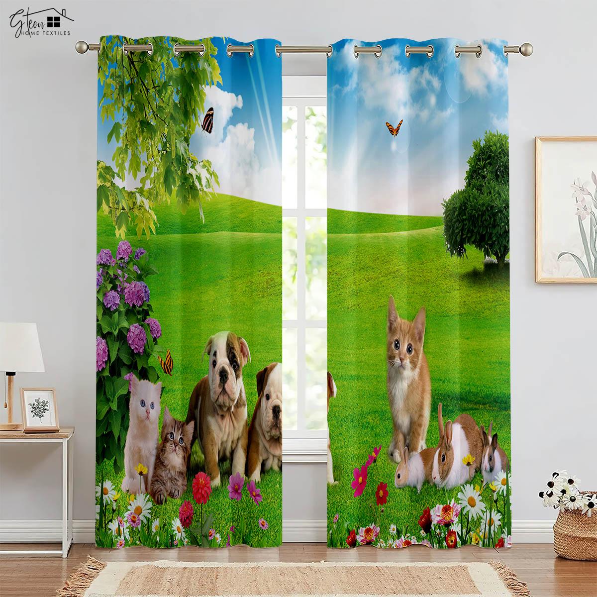 

Animal Three D Printed Drapes Lion Beauty Bear Tiger Giraffe Zebra Elephant Pet Dog Cat Children Kids Decoration Curtains W50xH130(CM)x2PCS&Rod pocket