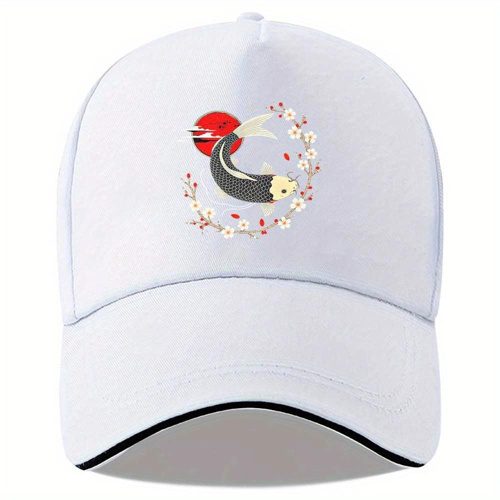 Koi Fish Cherry Blossom Baseball Cap Adjustable Lightweight Polyester Outdoor Sports Cap