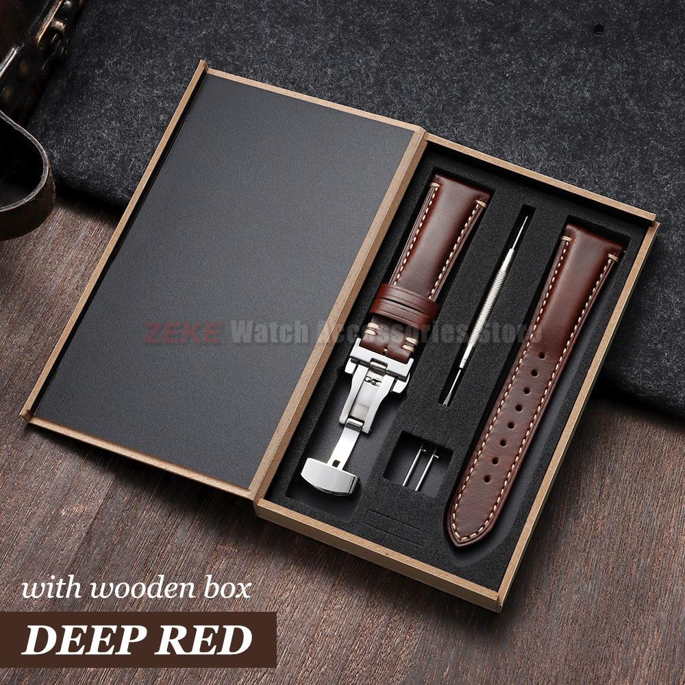 Armband 20mm 22mm 24mm Echtes Leder Uhrenarmband mit Geschenkbox Universelle Schmetterlingsschließe Rindsleder Herren Business Armband