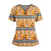 Women V Neck Halloween Print Short Sleeve Nurse Scrub Top with Double Pockets and Side Slit Hem Medical Uniform Shirt for Caregivers