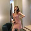 Korean Style Temperament V Neck Slim Short Sleeve Dress for Women Summer A Line Skirt Slimming Knitted Short Dress