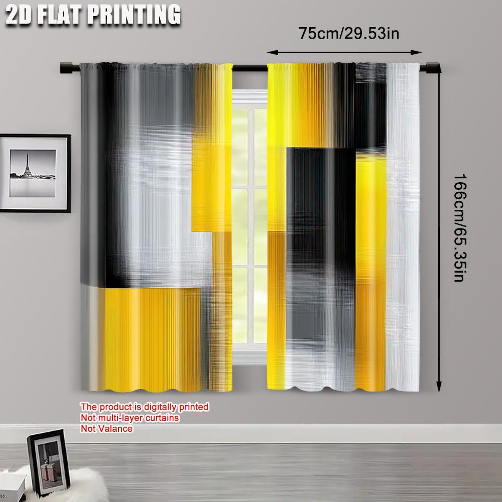 2Pcs Modern Abstract Yellow Gray Black Printed Polyester Curtain For Bedroom Office Kitchen Living Room Machine Washable