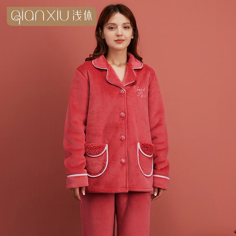 [Verschiedene Stile] Kompound-Imitations-Lammwoll-Pyjama Winter Samt Verdickt Pelz Integrierte Loungewear Hellrot