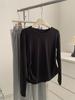 Women's Korean Style Long-Sleeve Ruched Waist Top - Round Neck, Autumn Base Layer Shirt