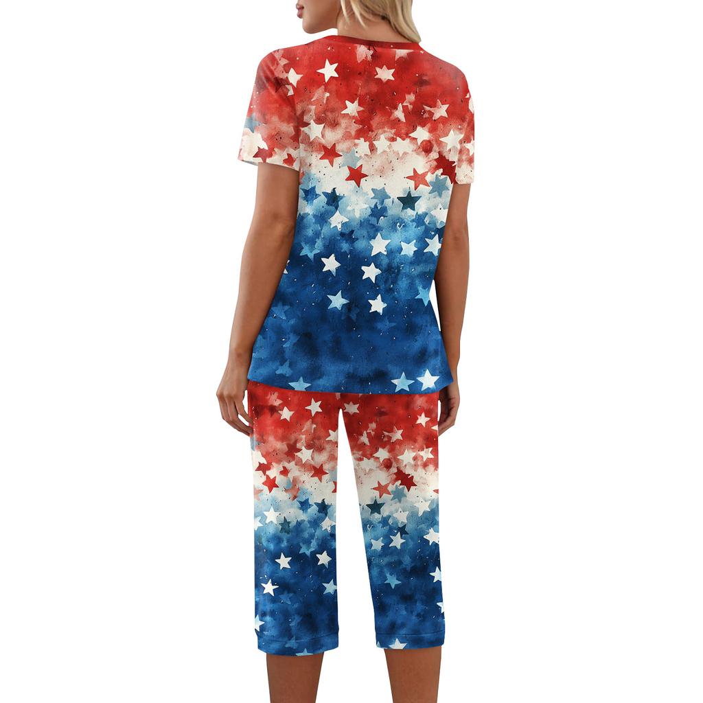 2 Piece Sets For Women Short Sleeve Top And Pants With Pockets Workout Soft  Print Sets