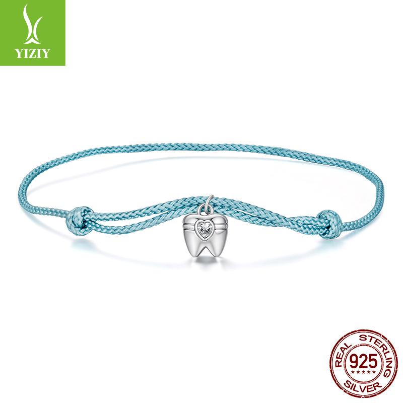 Creative Design S925 Sterling Silver Tooth Hand Rope Bracelet Confident Charm Blue Hand Rope Bracelet Jewelry