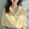 Yellow White Striped Shirt Women Spring Autumn Shirt Casual Explosive Long Sleeved