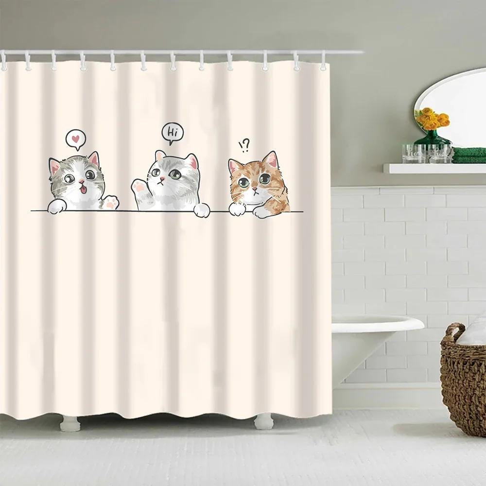 Versatile Design Bathroom Curtain With Hooks Easy Install Waterproof Easy Clean For Home Hotel Dorm Use