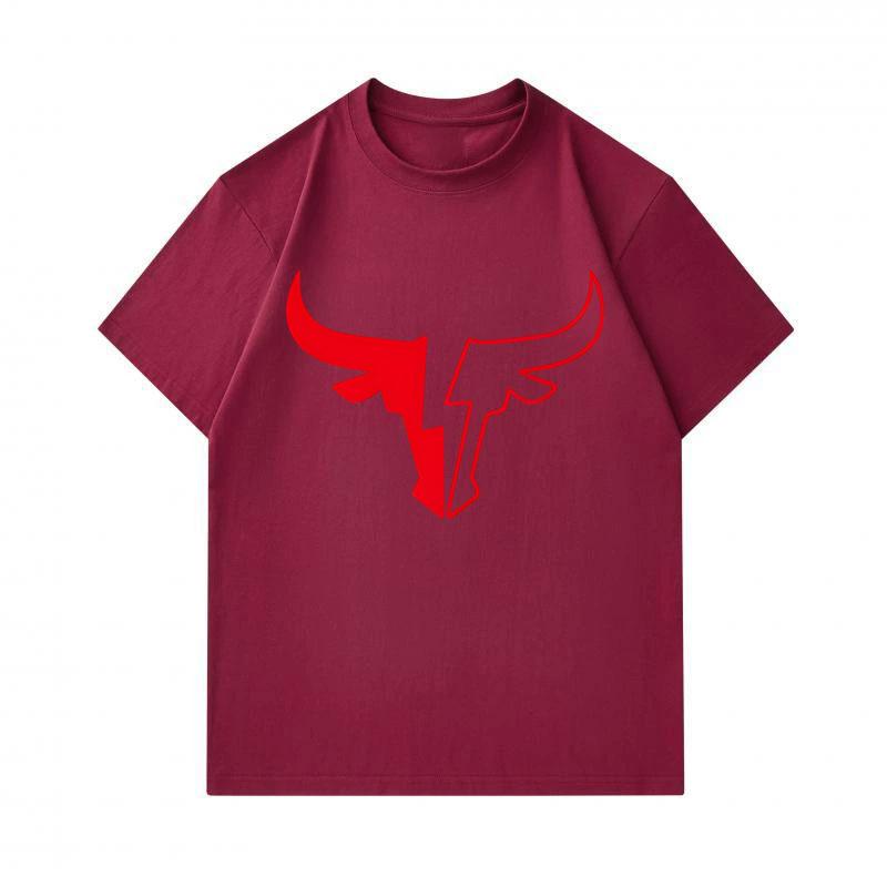 Men's 100% Cotton Crew Neck Short Sleeve T-Shirt, Stylized Red Bull Horn Graphic Printed Casual Soft Breathable Lightweight Daily Wear Tee for Men, Co
