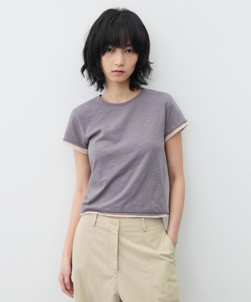 SUARE WOMEN Slub Layered Half Sleeve Cocoa