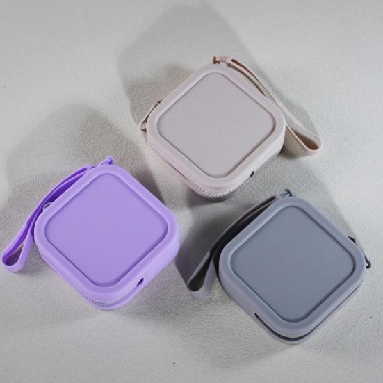 Small Silicone Coin Purse Pouch with Zipper And Wrist Strap, Square Shockproof Fashionable Accessory for Backpacks Storage Bag, Lightweight