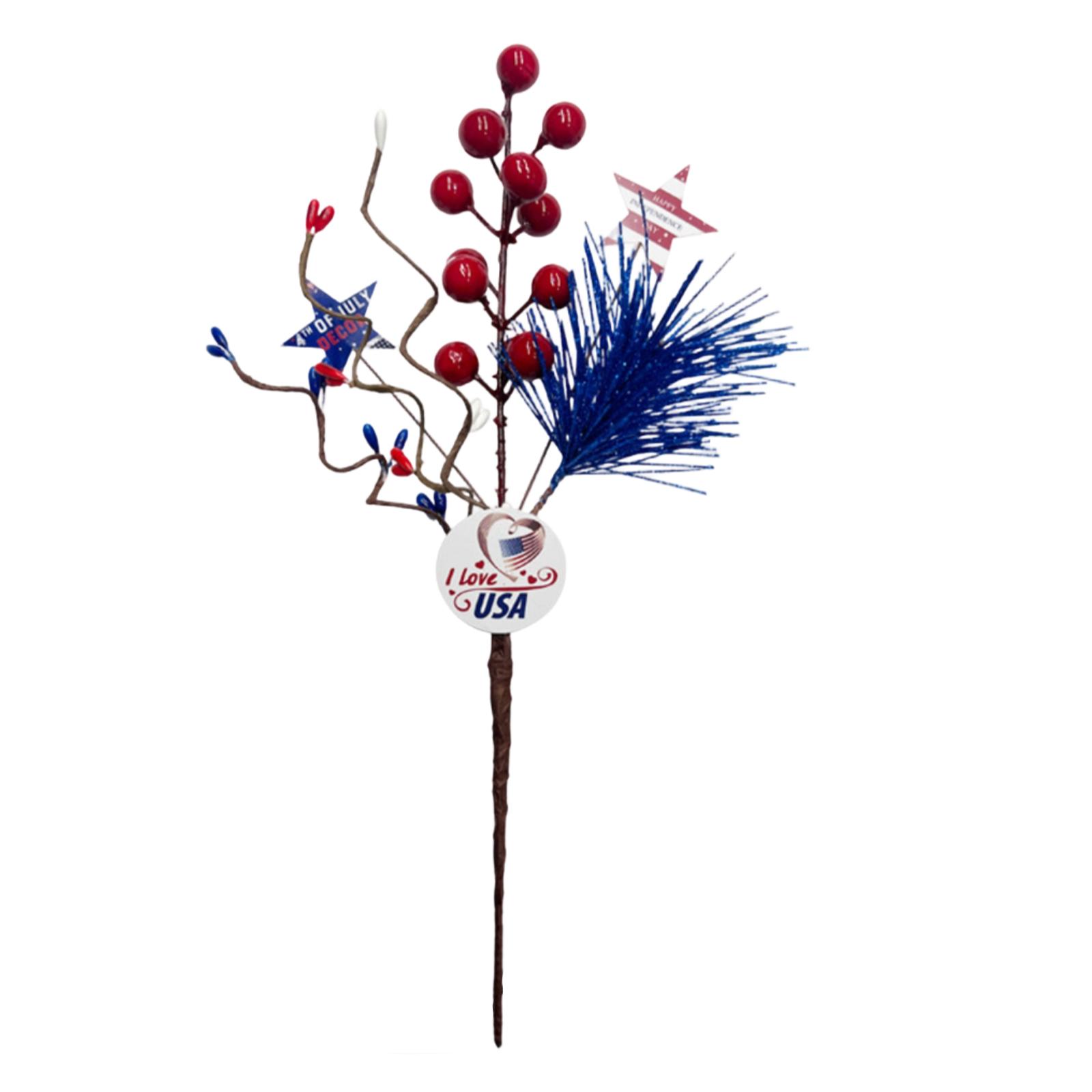 

Artificial Decorative Pick with Berries Twisted Stems Star Accents and Printed USA Theme for Arrangements and Crafting One Size