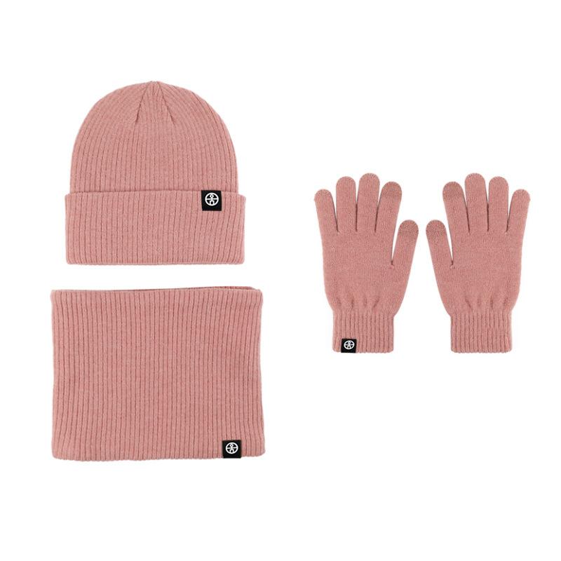 Winter warm thickened hat scarf gloves three-piece set windproof adult knitted hat