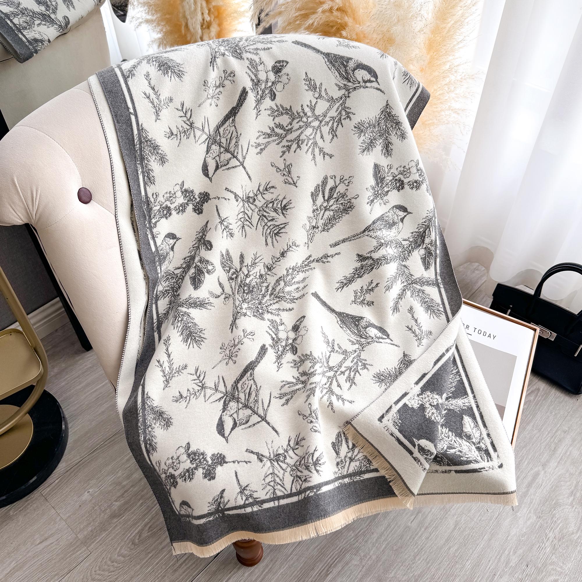 Women s Floral Cashmere Scarves Warm Hijab Pashmina Wraps Large Shawls for Autumn Winter Fashionable Scarves Accessories серый