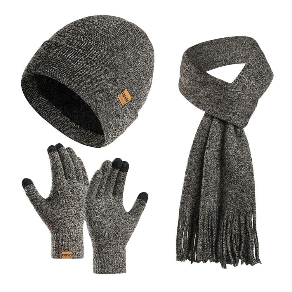

3Pcs/Set Winter Warm Knitted Hat Soft Neck Protection Scarf Gloves Set Outdoor Windproof Beanies Hat Men Women сірий