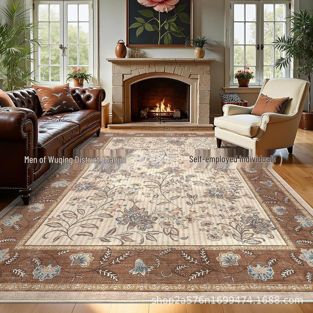 Stain-Resistant Persian-Style Rug: Easy-Clean Living Room & Bedroom Carpet Mat