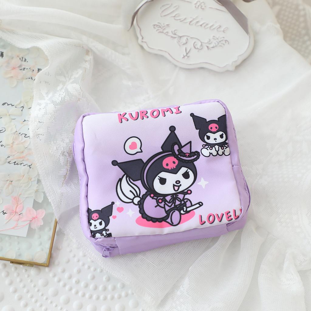 Vertical Stripes Pom Pom Purin Cartoon Travel Sanitary Napkin Bag For Use Women