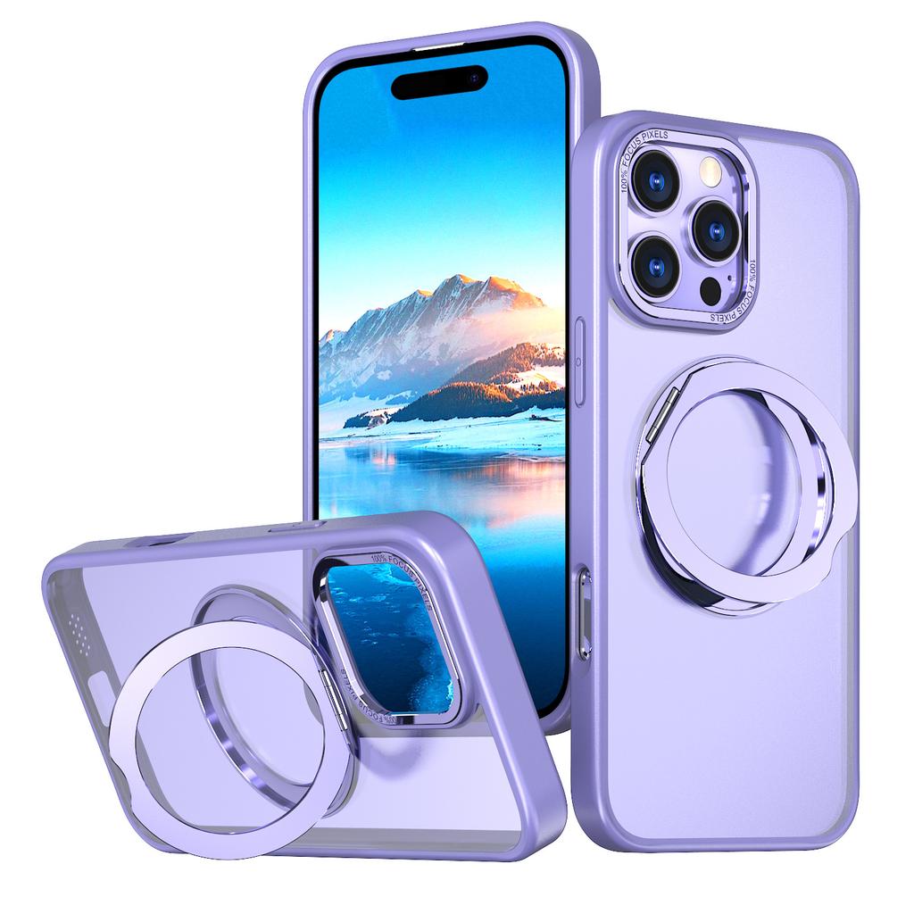 For IPhone 16 Pro Phone Case Transparent Rotating Pivot Magsafe Magnetic Bracket for Apple 15 Protective Case