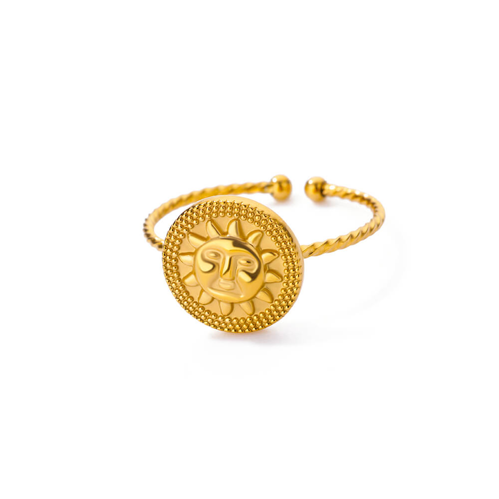 Stainless Steel Sun Rings For Women Gold Color Round Sun Opening Geometric Ring Vintage 2024 Trending Luxury Jewelry Gift