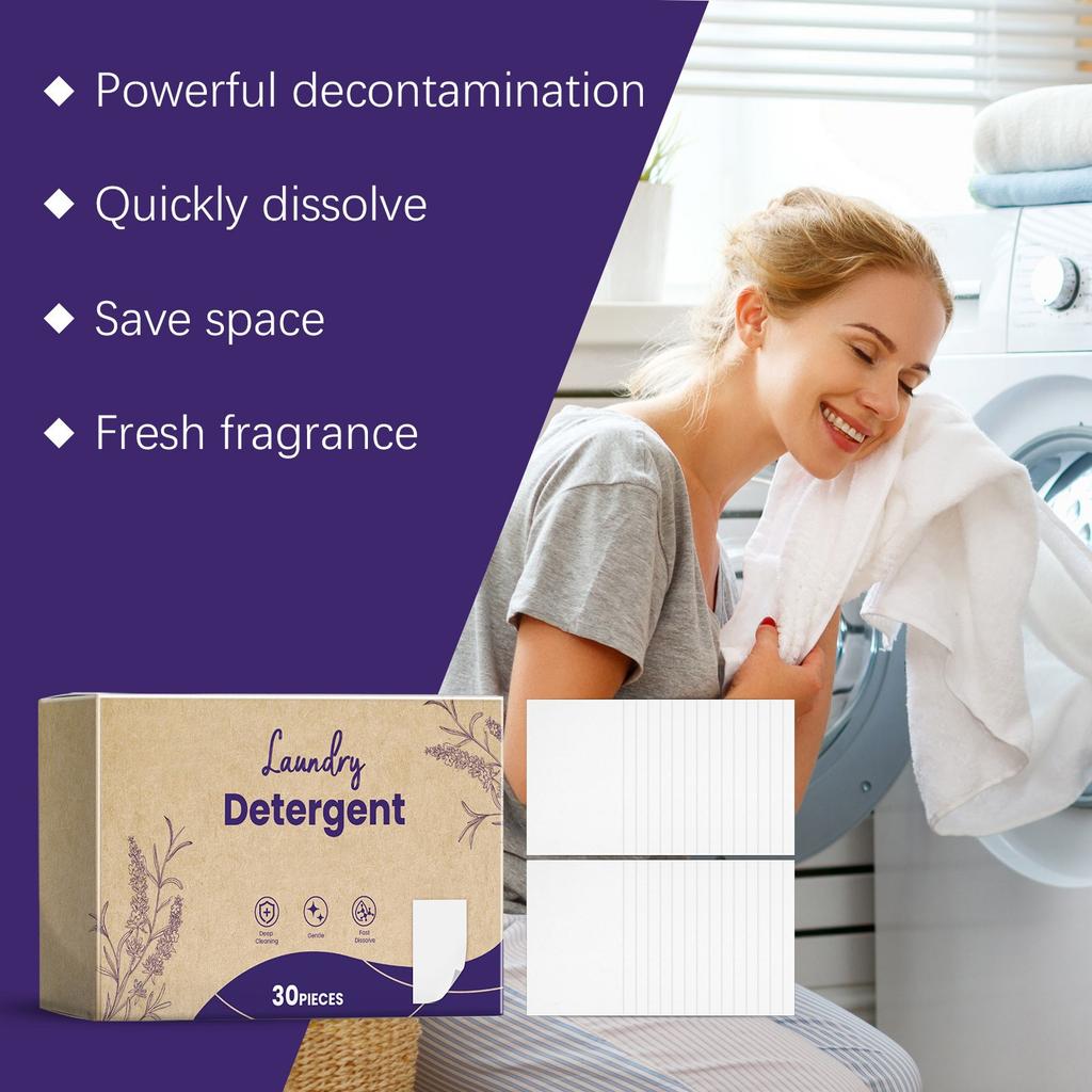 Waschmittel-Tabletten 30 Stück Sanfte Reinigung Kleidung Fleckenentfernung Lang anhaltender Duft Saubere Wäsche Blasenpapier