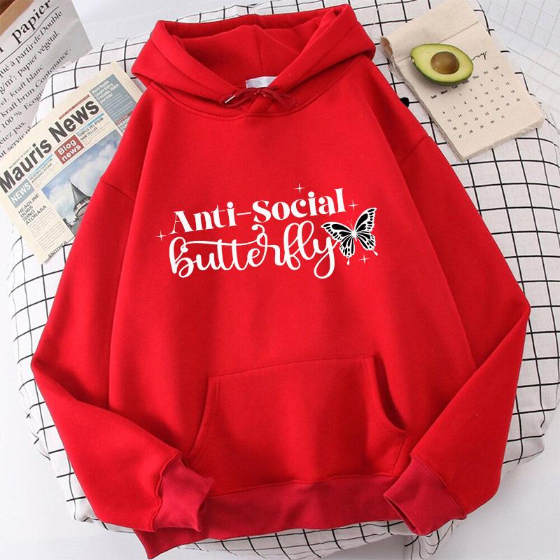 (High Quality Hoodies)Autumn And Winter Unisex Harajuku Hoodies Anti Social Butterfly Printed Sweatshirts Fashion Pullover