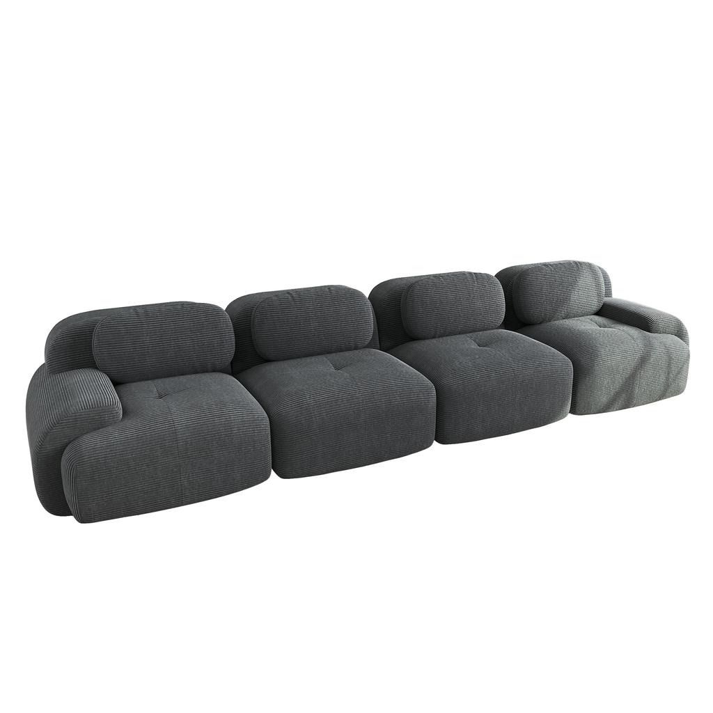 4-Seater Sofa Soft Corduroy, Frameless, 32D High-Elastic Padding, Pet-Friendly, Vacuum-Packed, Combinable, No Assembly for Bedroom and Office, Grey