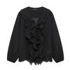Kaslead New Arrival Women's Clothing Fashion Style Fashion Laminated Decoration Puffy Long Sleeves V-neck Shirt 9479040